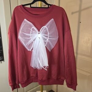 Shein Red Sweatshirt with White Bow 4x Holiday, Christmas, Be The Present.